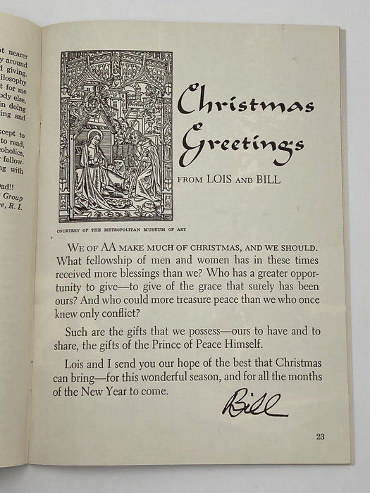 AA Grapevine - Christmas Greetings from Lois and Bill - December 1956 Recovery Collectibles