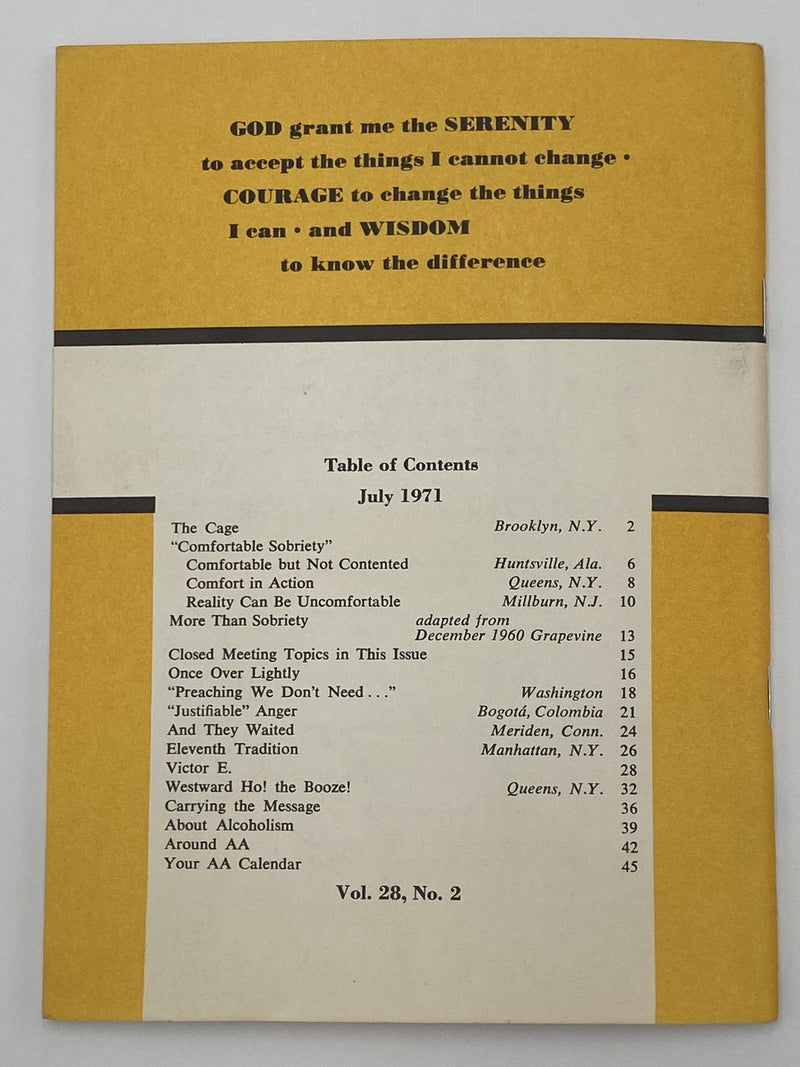 AA Grapevine - Comfortable Sobriety - July 1971 Recovery Collectibles