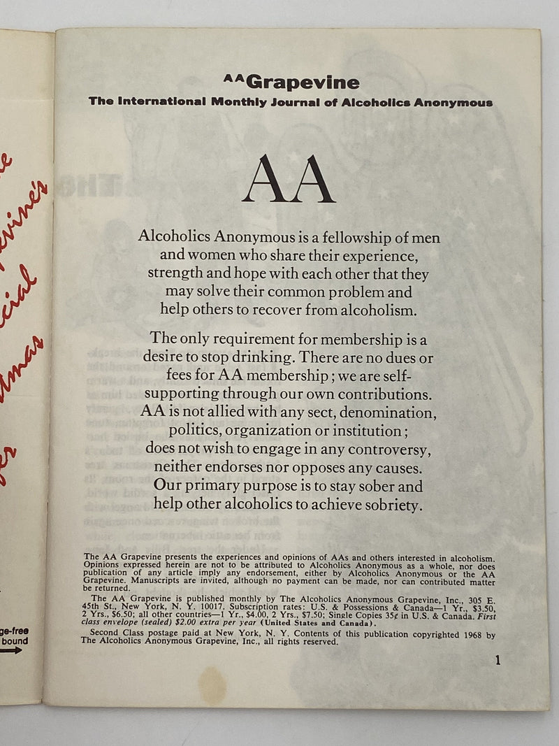 AA Grapevine - December 1968 - The Christmas Present Recovery Collectibles