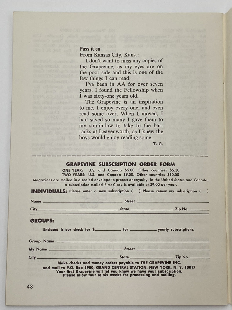 AA Grapevine - Depression - April 1976 Recovery Collectibles