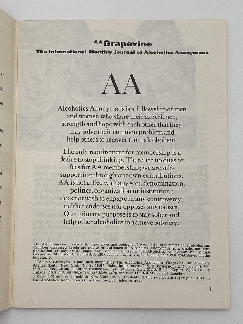 AA Grapevine - Depression and Loneliness - January 1971 Recovery Collectibles
