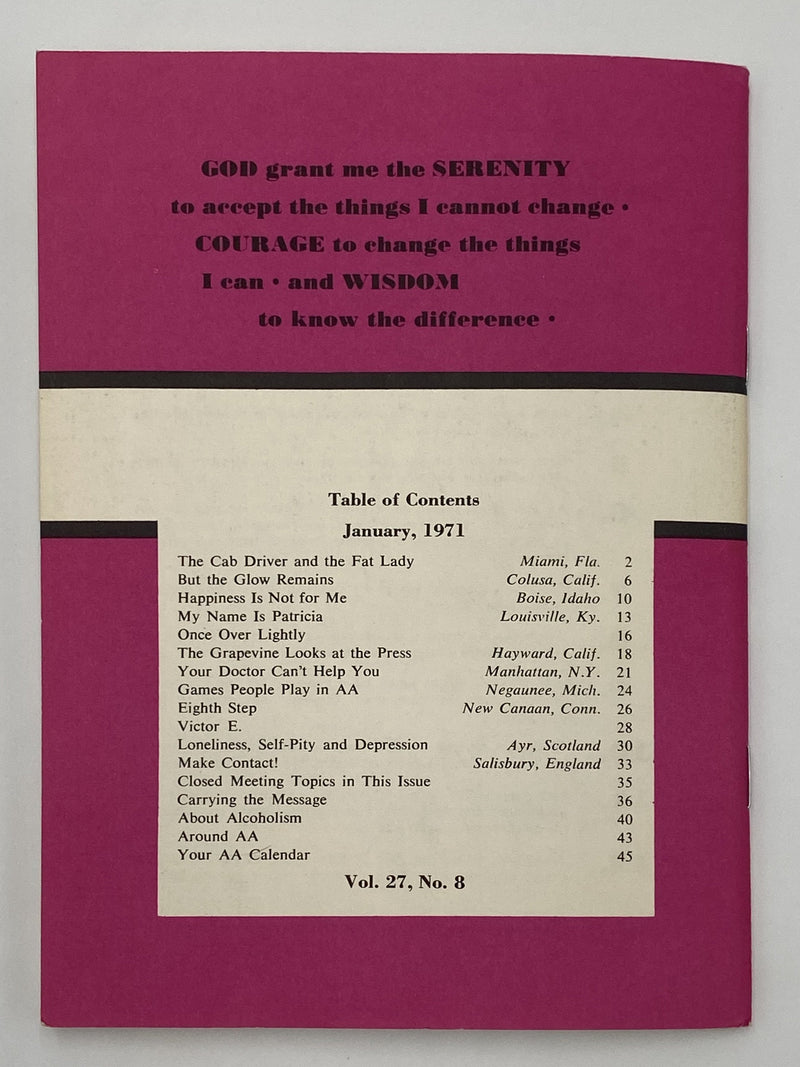 AA Grapevine - Depression and Loneliness - January 1971 Recovery Collectibles