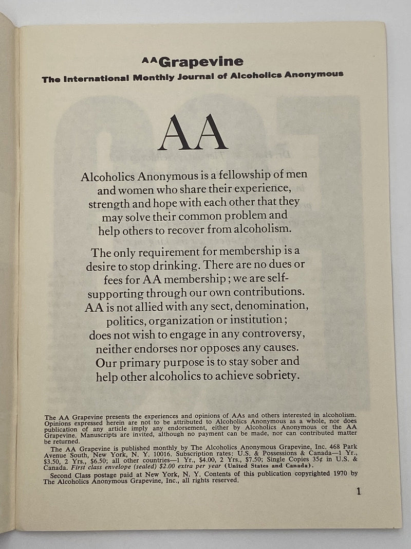AA Grapevine - EGO - September 1970 Recovery Collectibles