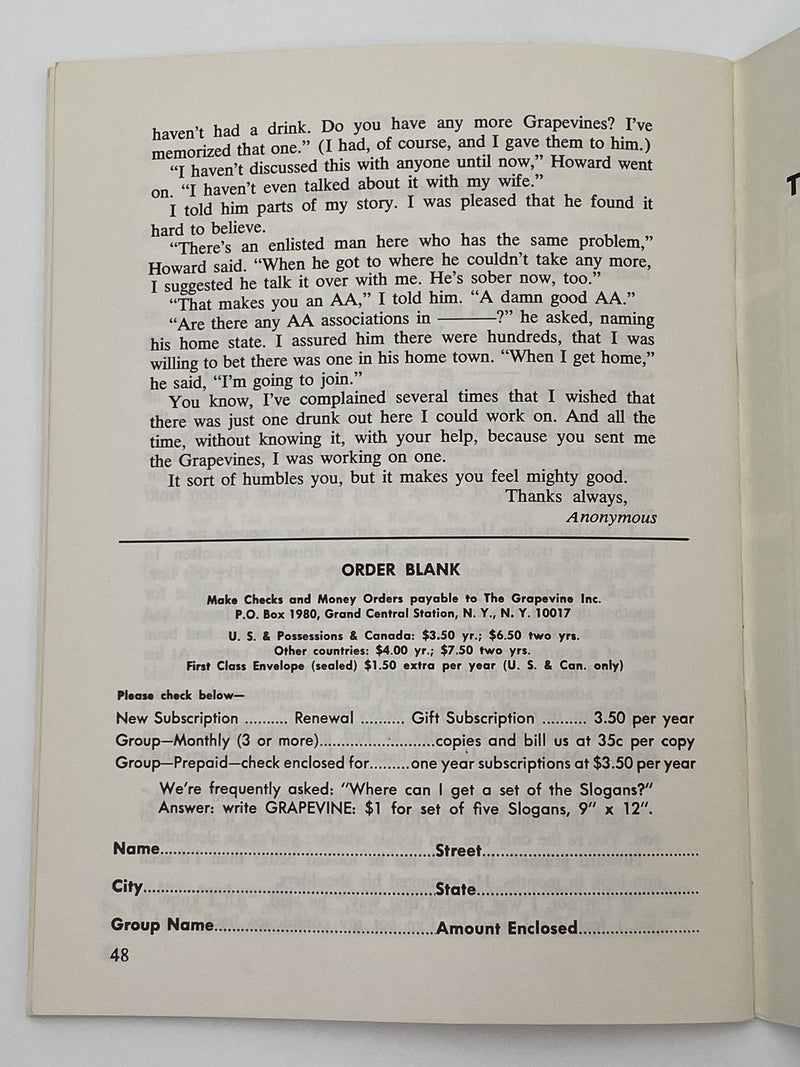 AA Grapevine - Faith Regained - September 1964 Recovery Collectibles