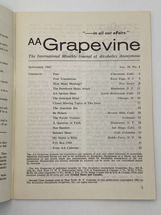 AA Grapevine - Fear - September 1963 Recovery Collectibles