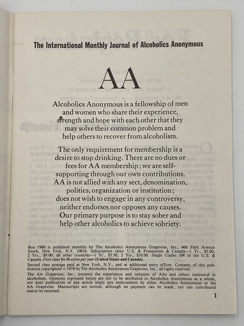 AA Grapevine - For Beginners - March 1978 Recovery Collectibles