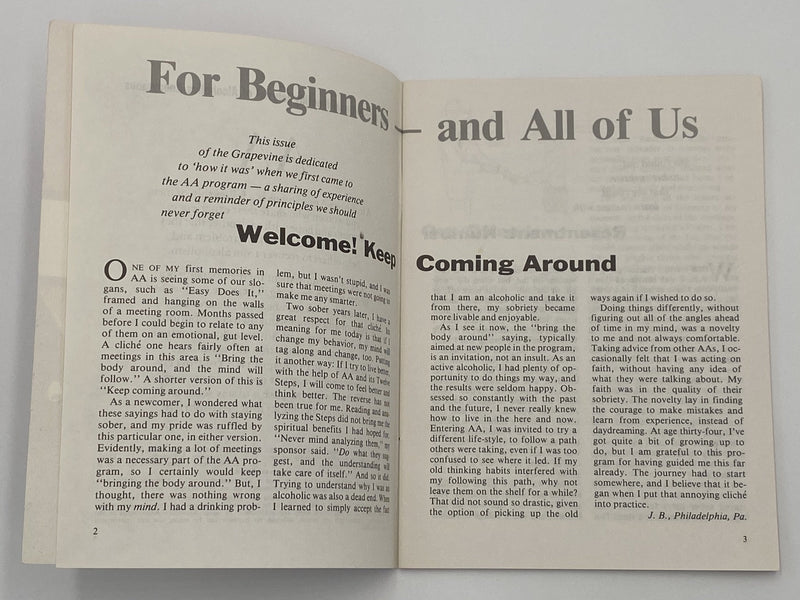 AA Grapevine - For Beginners - March 1978 Recovery Collectibles