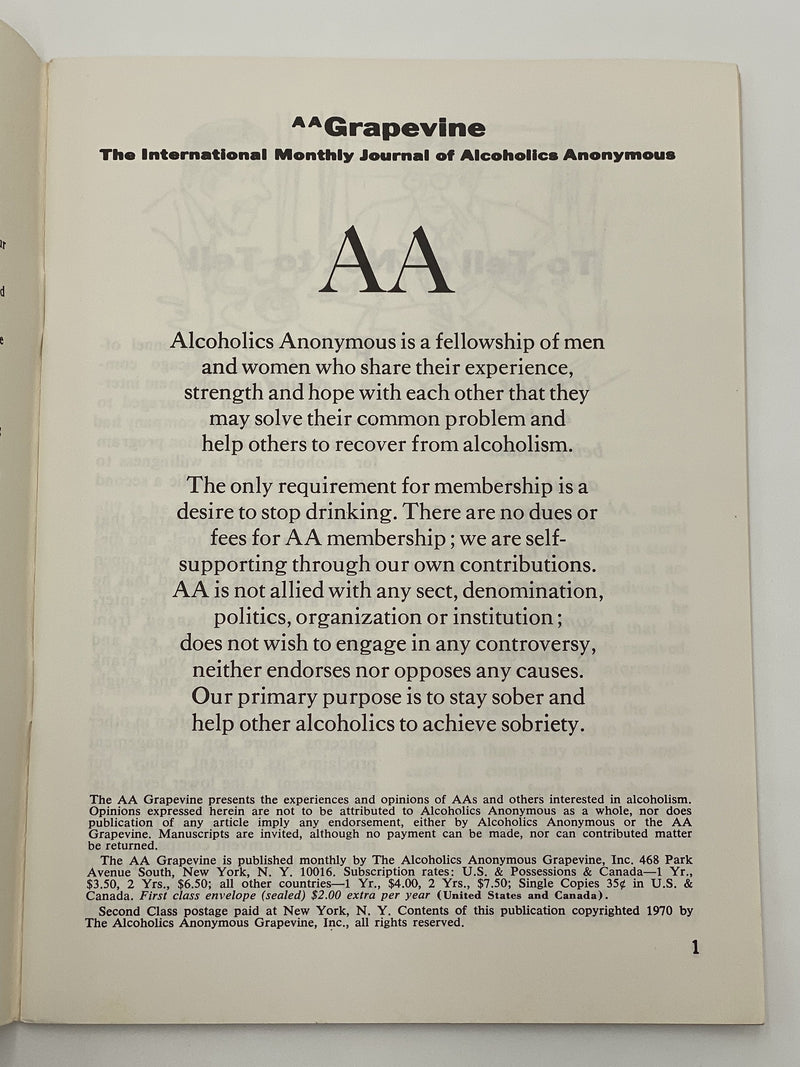 AA Grapevine - Fourth Tradition - April 1970 Recovery Collectibles
