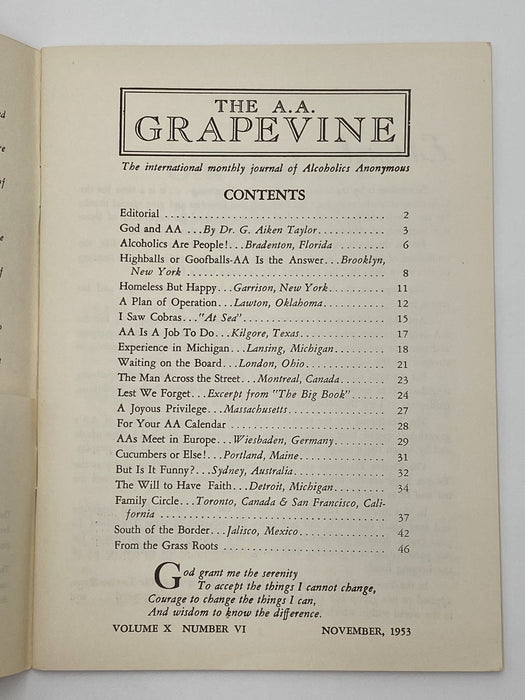 AA Grapevine - God and AA - November 1953 Recovery Collectibles
