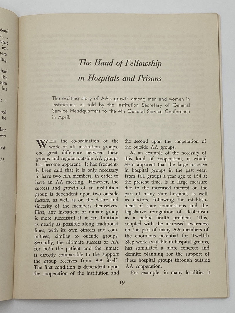 AA Grapevine - Hospitals and Prisons - August 1954 Recovery Collectibles
