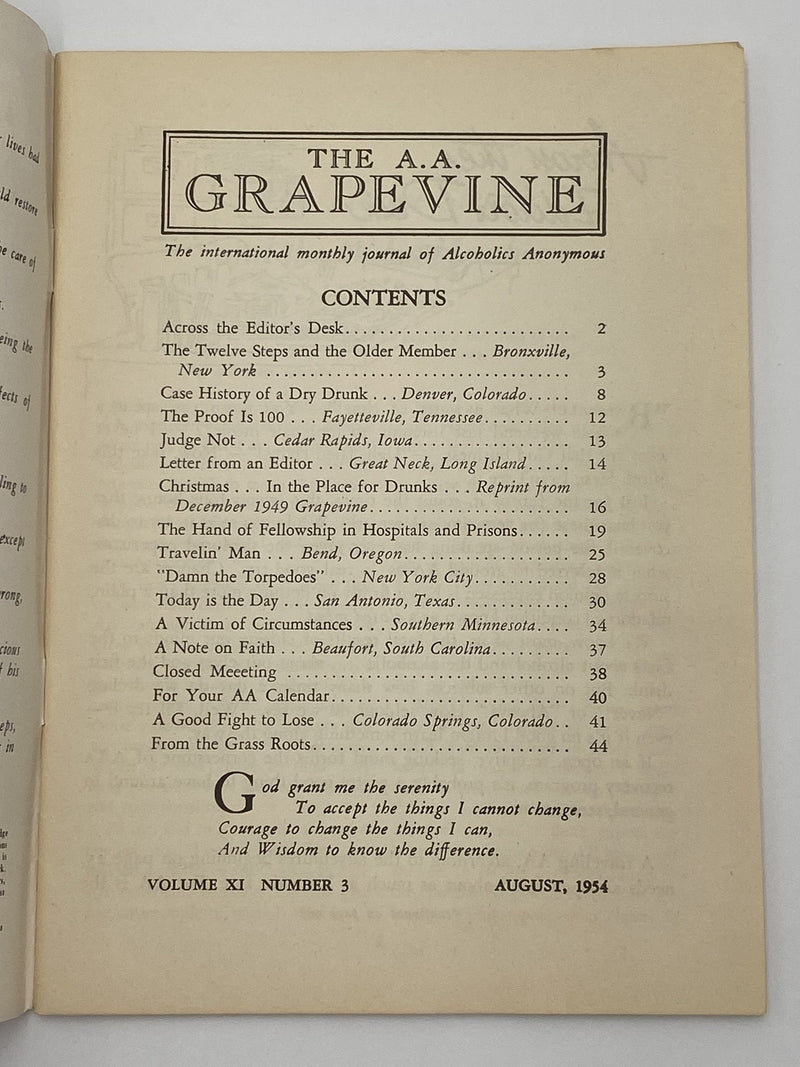 AA Grapevine - Hospitals and Prisons - August 1954 Recovery Collectibles