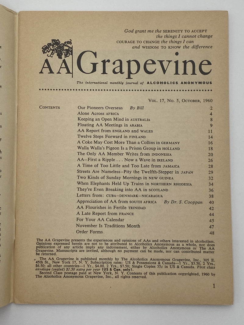 AA Grapevine - International Issue - October 1960 Recovery Collectibles