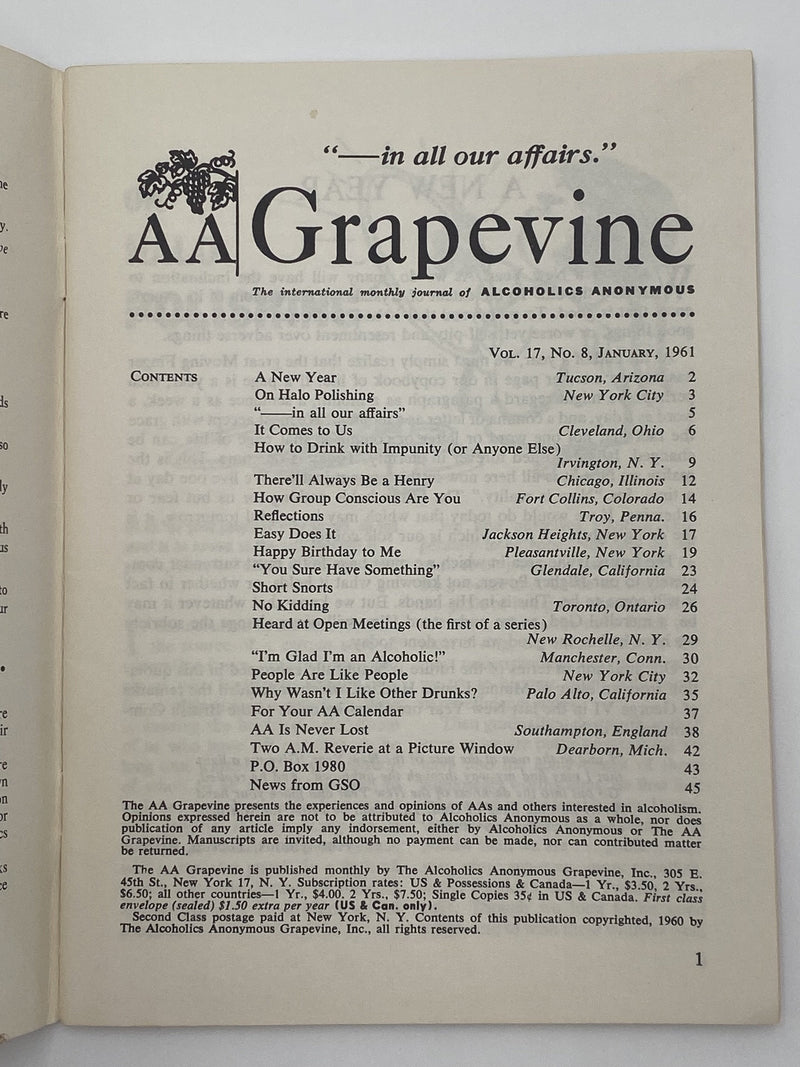AA Grapevine - January 1961 Recovery Collectibles