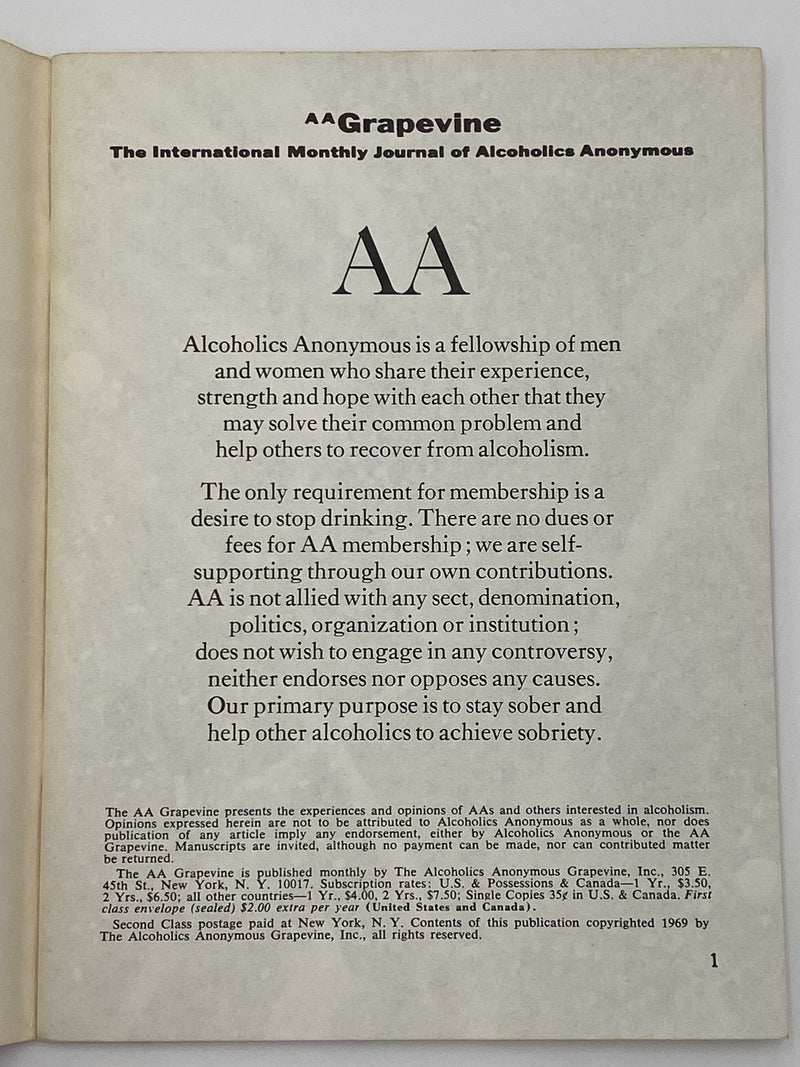 AA Grapevine - January 1969 - Convention Speakers Recovery Collectibles