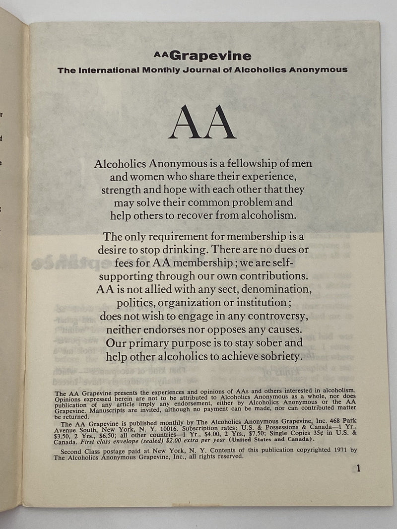 AA Grapevine - January 1972 Recovery Collectibles
