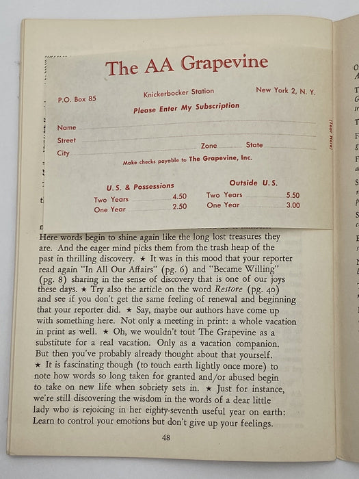 AA Grapevine - July 1956 Recovery Collectibles