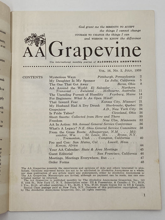 AA Grapevine - July 1959 Recovery Collectibles
