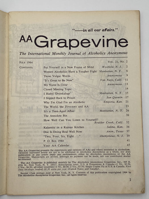 AA Grapevine - July 1964 - Put Yourself in a New Frame of Mind Recovery Collectibles