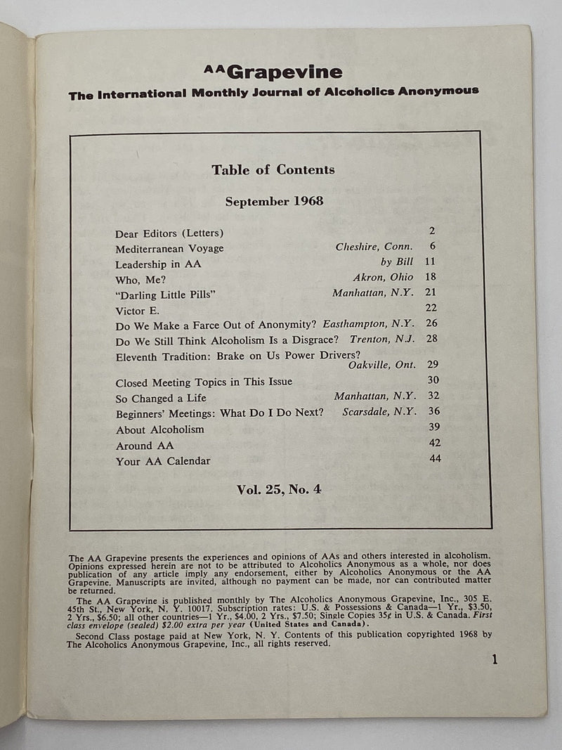 AA Grapevine - Leadership in AA by Bill - September 1968 Recovery Collectibles