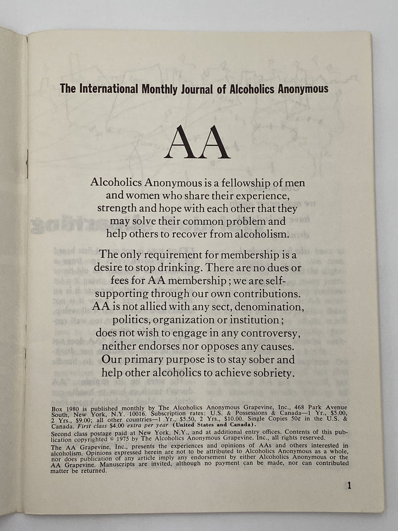 AA Grapevine - Learning to Handle Sobriety - March 1975 Recovery Collectibles