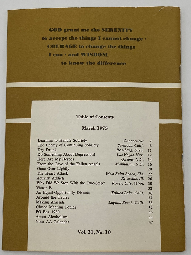 AA Grapevine - Learning to Handle Sobriety - March 1975 Recovery Collectibles