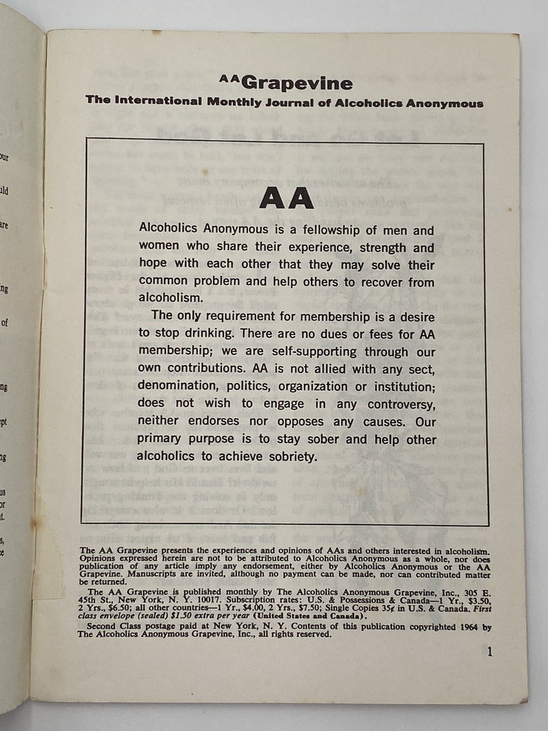 AA Grapevine - Let Go and Let God - November 1964 Recovery Collectibles