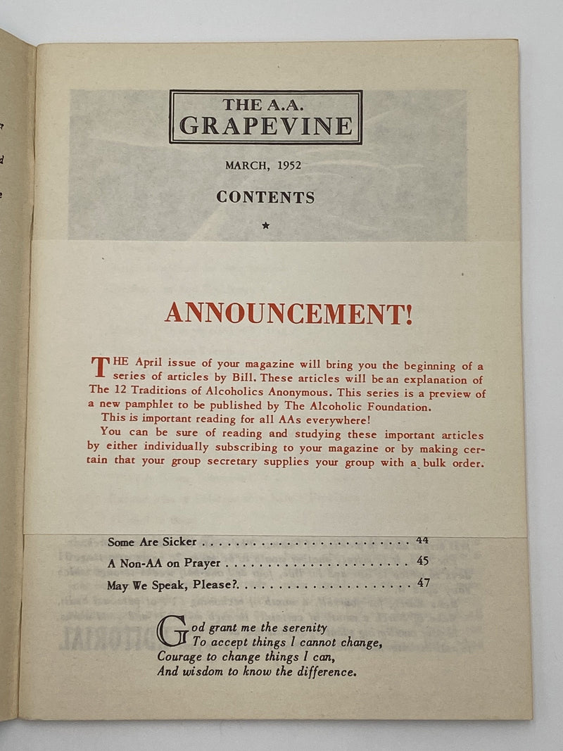 AA Grapevine - March 1952 Recovery Collectibles