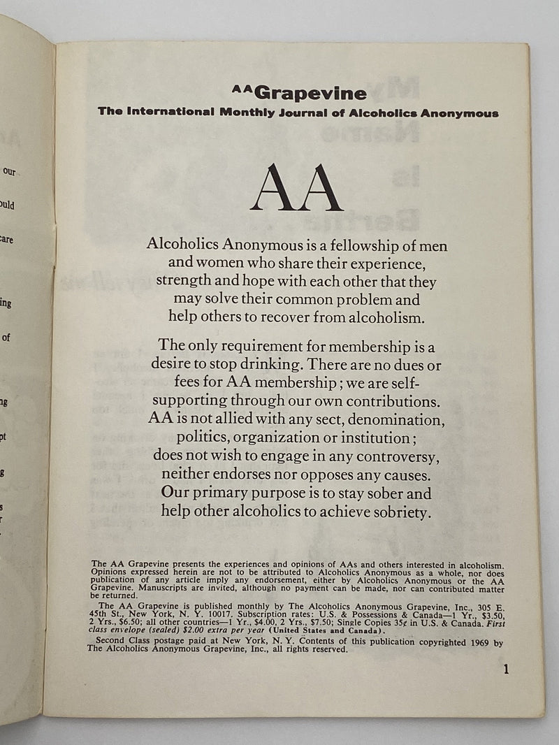 AA Grapevine - March 1969 - Anxiety/Tension Recovery Collectibles
