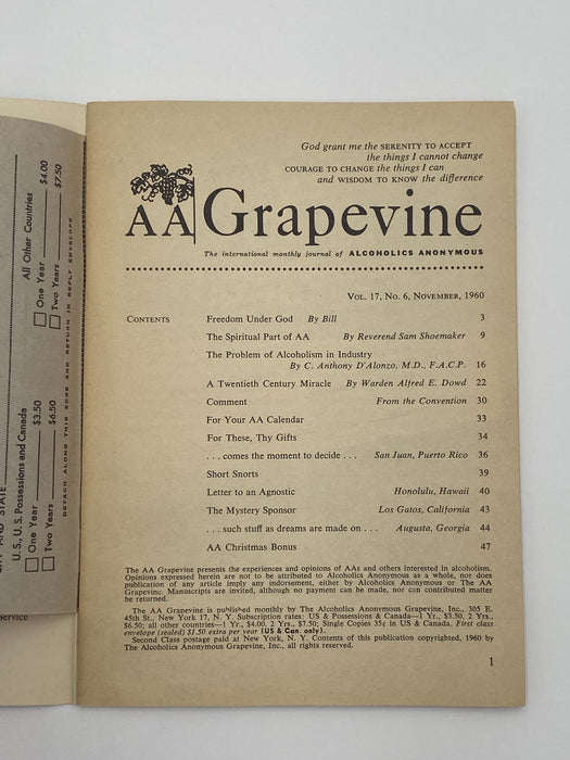 AA Grapevine - November 1960 - Convention Issue Recovery Collectibles