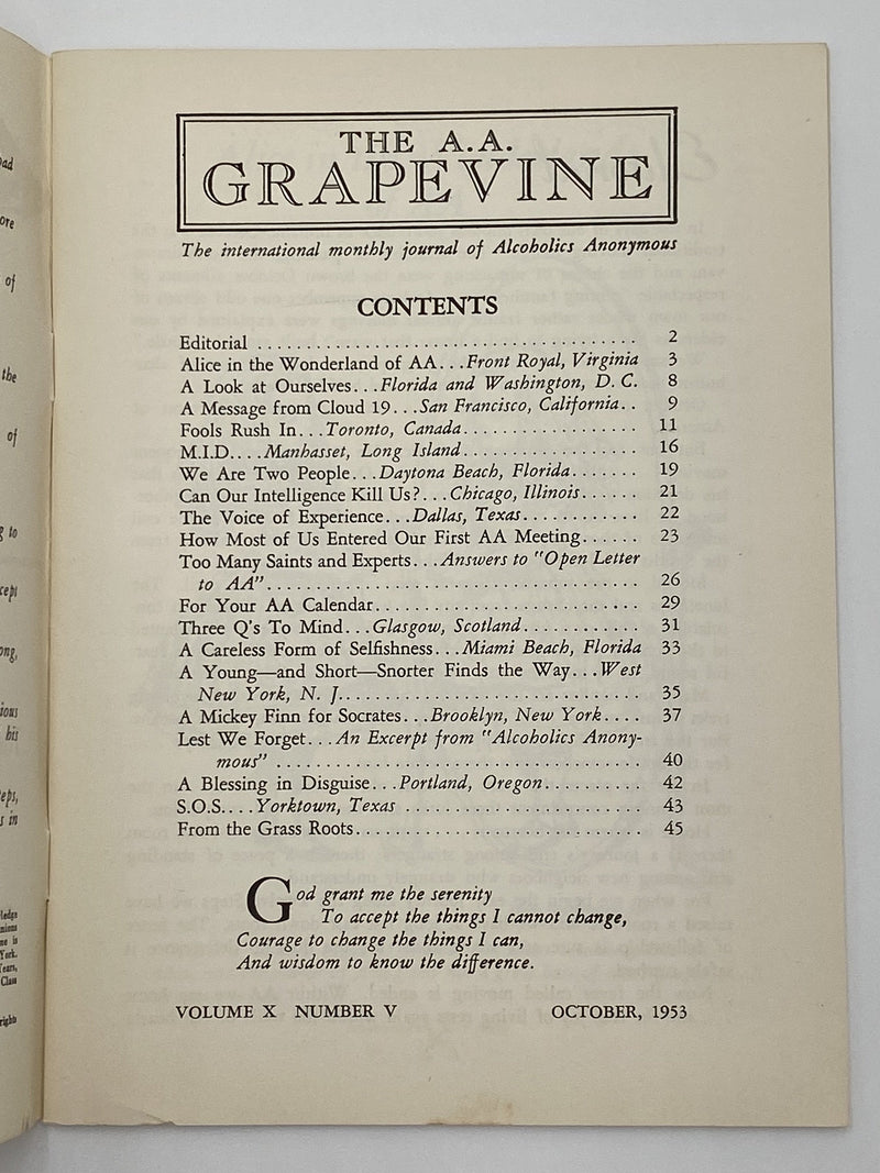 AA Grapevine - October 1953 Recovery Collectibles