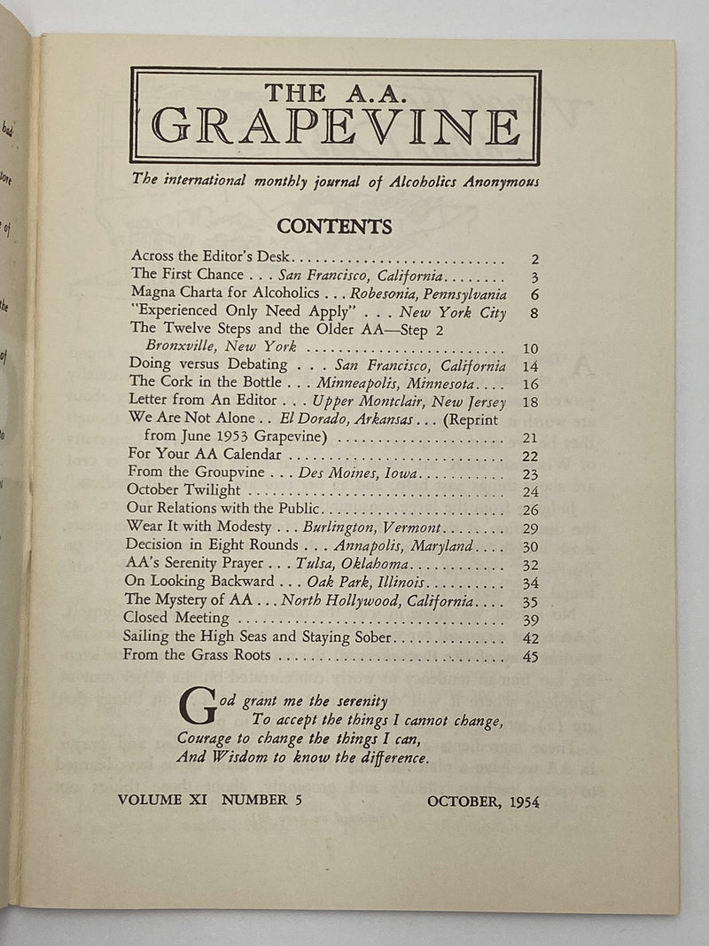 AA Grapevine - October 1954 Recovery Collectibles