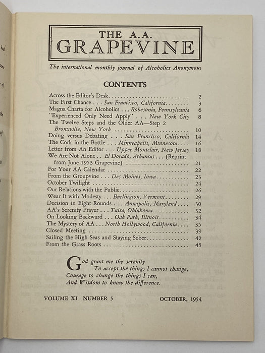 AA Grapevine - October 1954 Recovery Collectibles