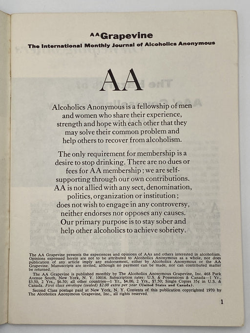 AA Grapevine - October 1970 - AA’s 35th Anniversary International Convention Recovery Collectibles