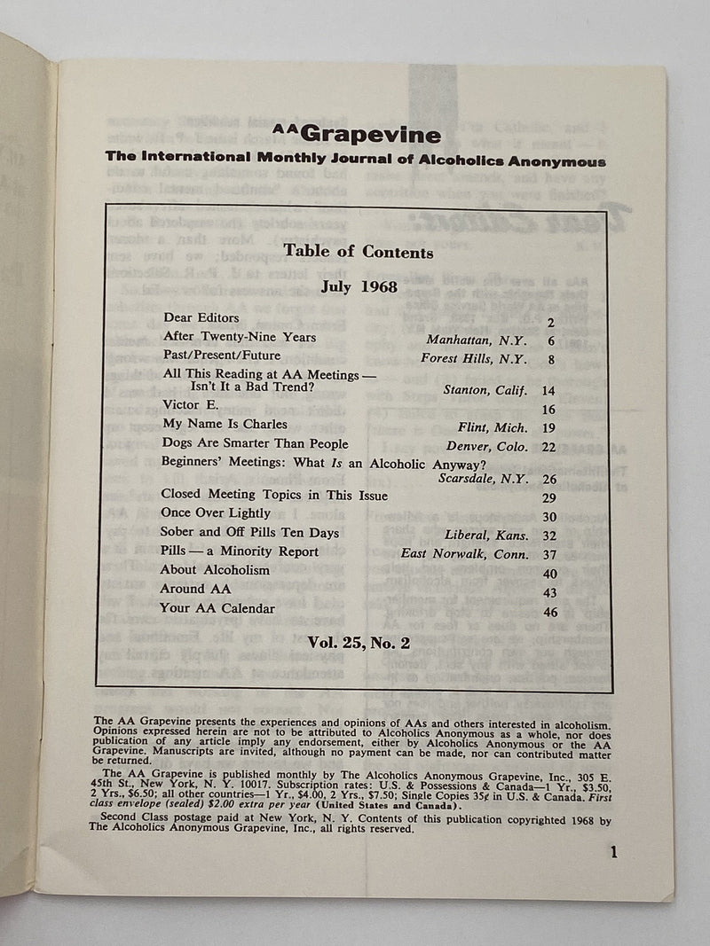 AA Grapevine - Past/Present/Future - July 1968 Recovery Collectibles