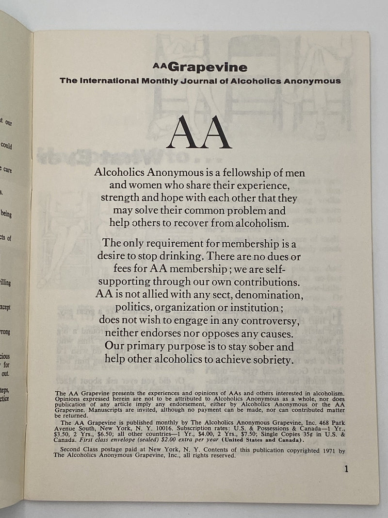AA Grapevine - Prisons - August 1971 Recovery Collectibles