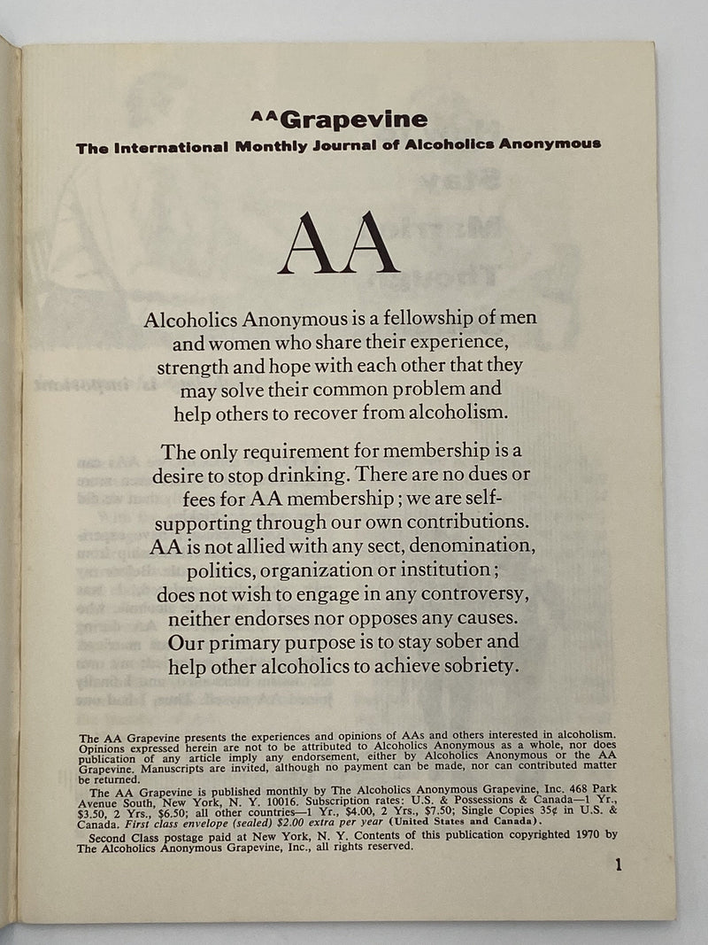 AA Grapevine - Prisons - July 1970 Recovery Collectibles