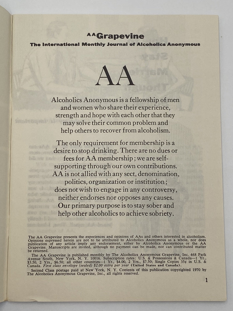 AA Grapevine - Prisons and Institutions - July 1970 Recovery Collectibles