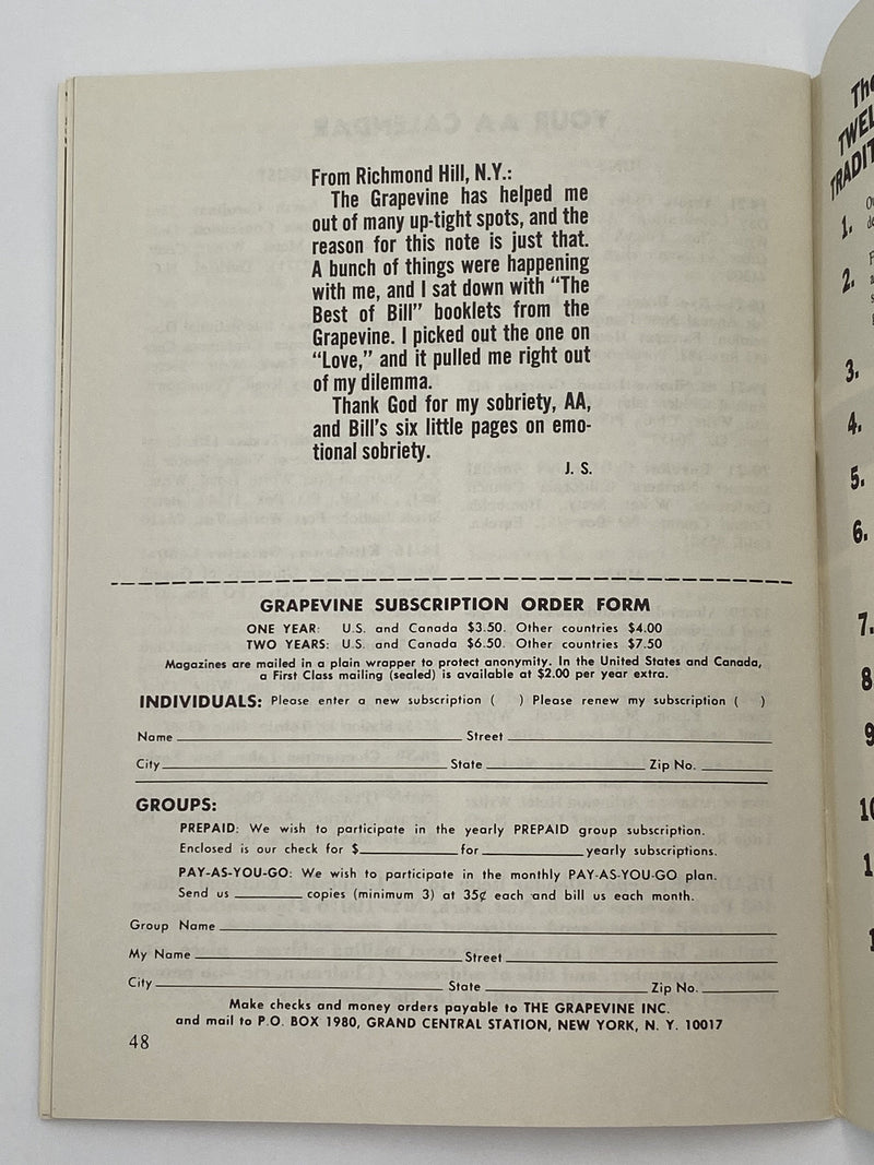 AA Grapevine - Prisons and Institutions - July 1970 Recovery Collectibles
