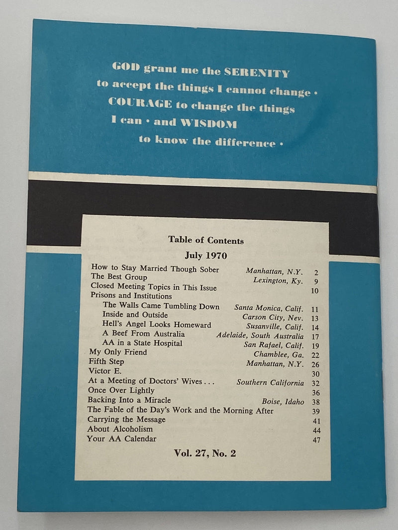 AA Grapevine - Prisons and Institutions - July 1970 Recovery Collectibles
