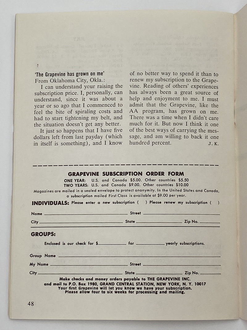 AA Grapevine - Progressive Sobriety - June 1975 Recovery Collectibles