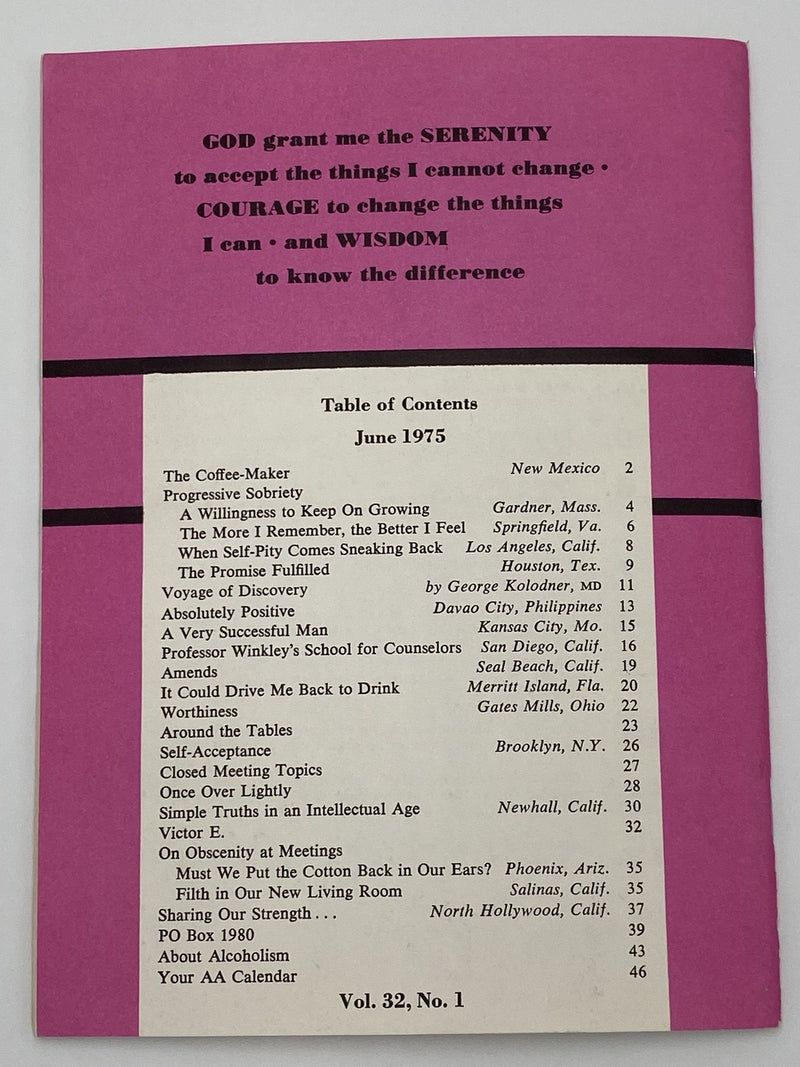 AA Grapevine - Progressive Sobriety - June 1975 Recovery Collectibles