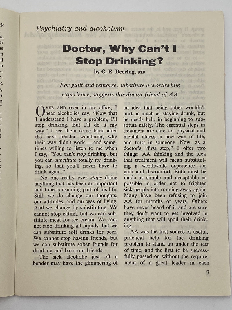 AA Grapevine - Psychiatry and Alcoholism - August 1970 Recovery Collectibles