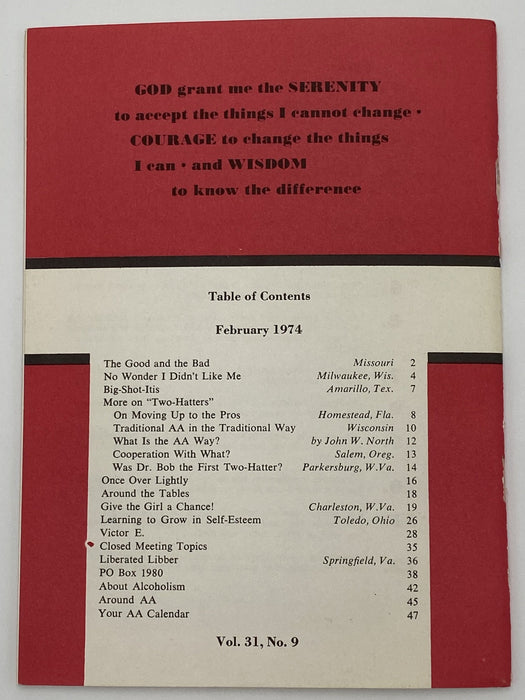 AA Grapevine - Self-Esteem - February 1975 Recovery Collectibles
