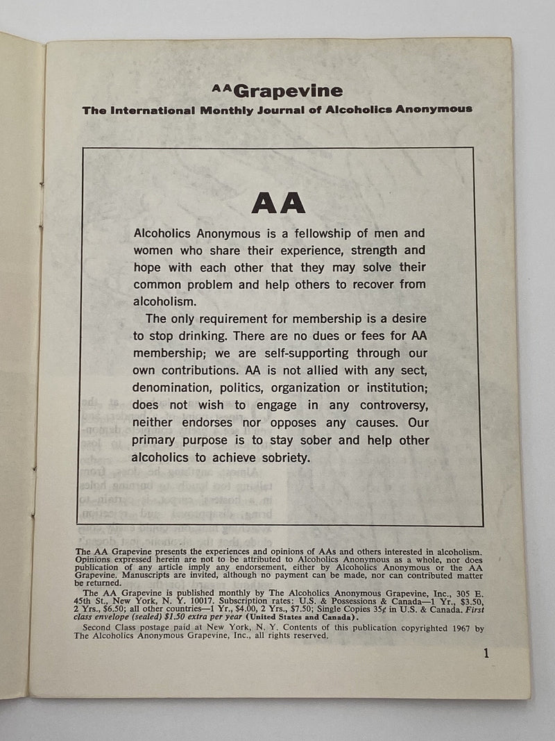 AA Grapevine - Self-Supporting by Bill - October 1967 Recovery Collectibles