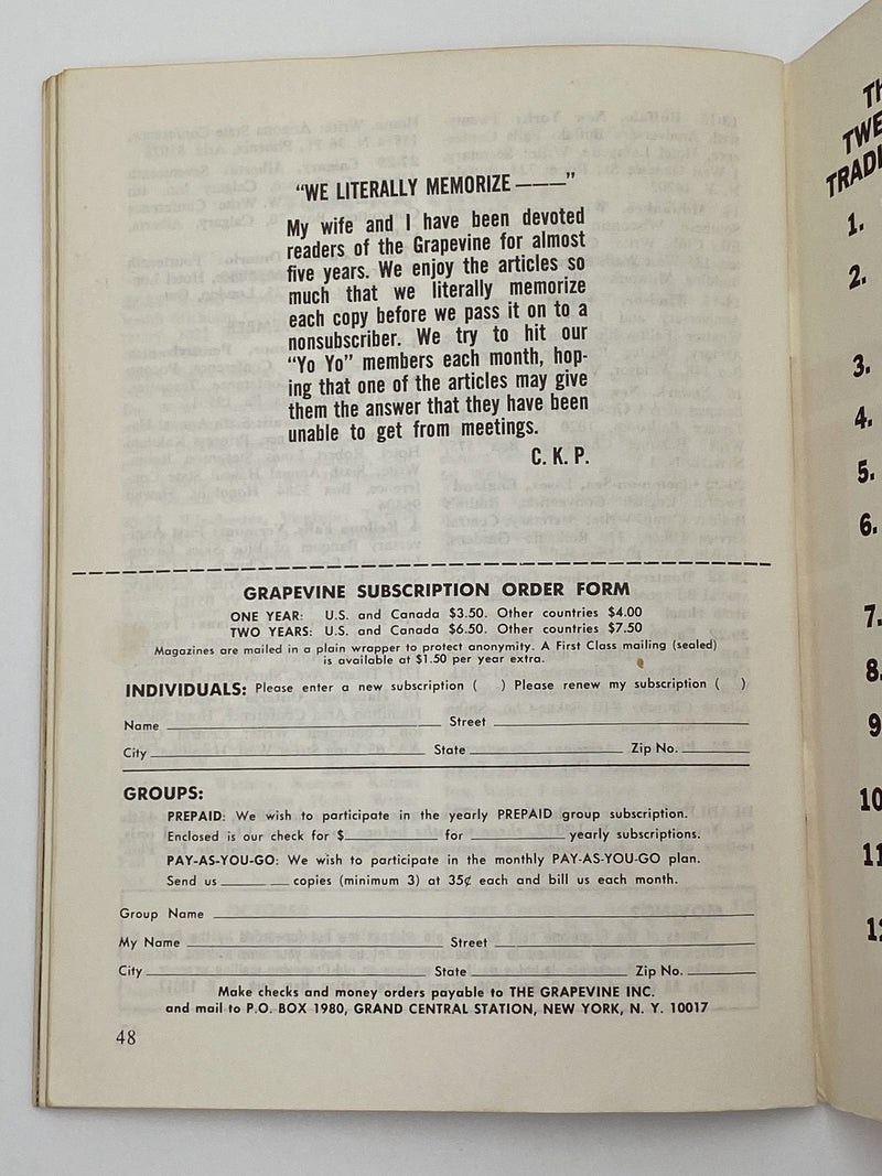 AA Grapevine - Self-Supporting by Bill - October 1967 Recovery Collectibles