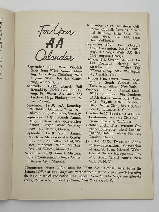 AA Grapevine - September 1954 Recovery Collectibles