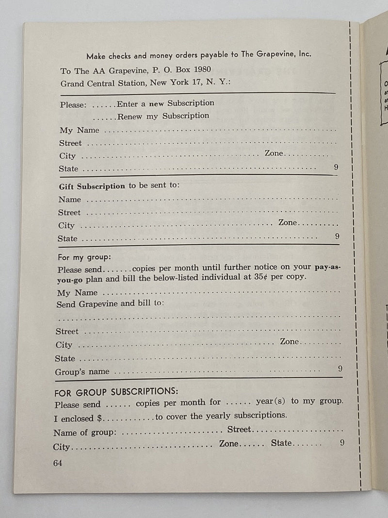 AA Grapevine - September 1958 Recovery Collectibles