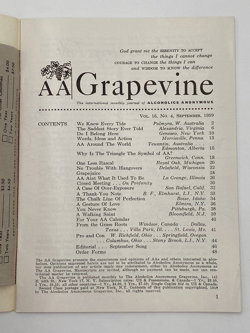 AA Grapevine - September 1959 Recovery Collectibles