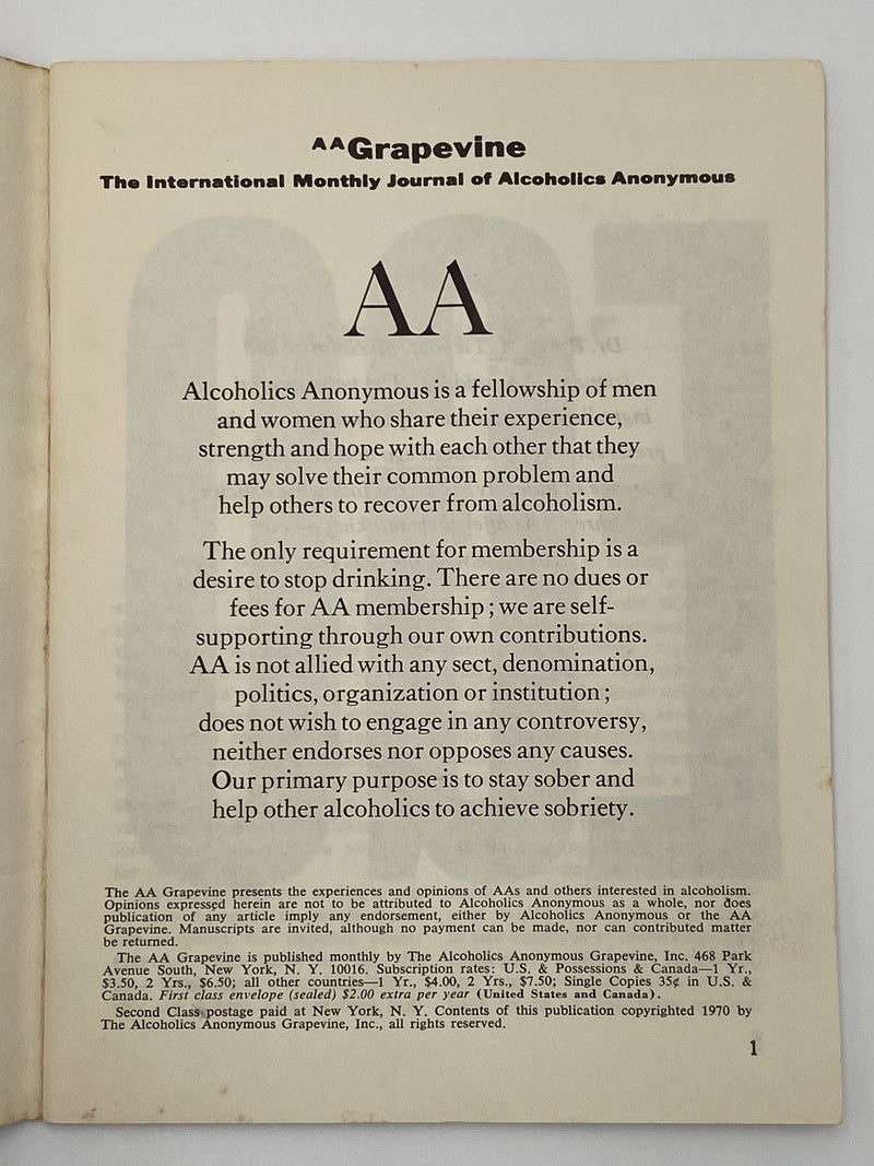 AA Grapevine - September 1970 - EGO Recovery Collectibles