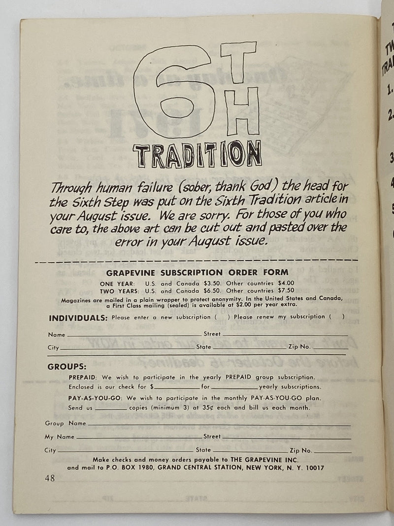 AA Grapevine - September 1970 - EGO Recovery Collectibles